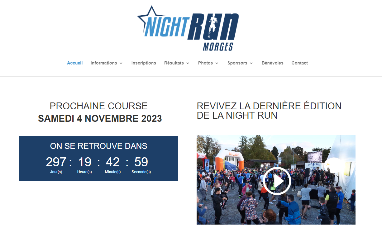 Page d'accueil du nouveau site de la Night Run